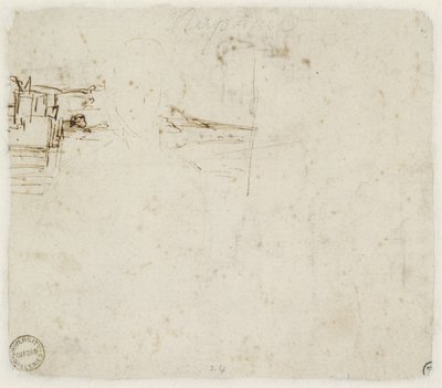 Verso: Landschapsschets met een korte studie van het hoofd van de Maagd Maria naar links gedraaid, WA1846.152b door Raffaello Sanzio Raphael